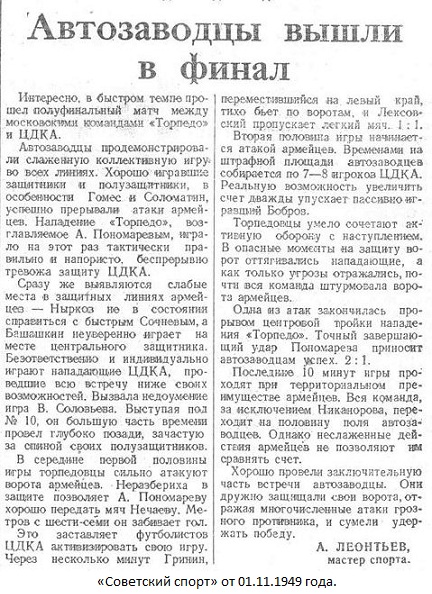 Торпедо (Москва) - ЦДКА (Москва) 2:1