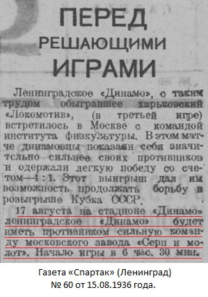 Динамо (Ленинград) - Серп и Молот (Москва) 3:2
