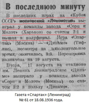 Локомотив (Москва) - Серп и Молот (Харьков) 2:1