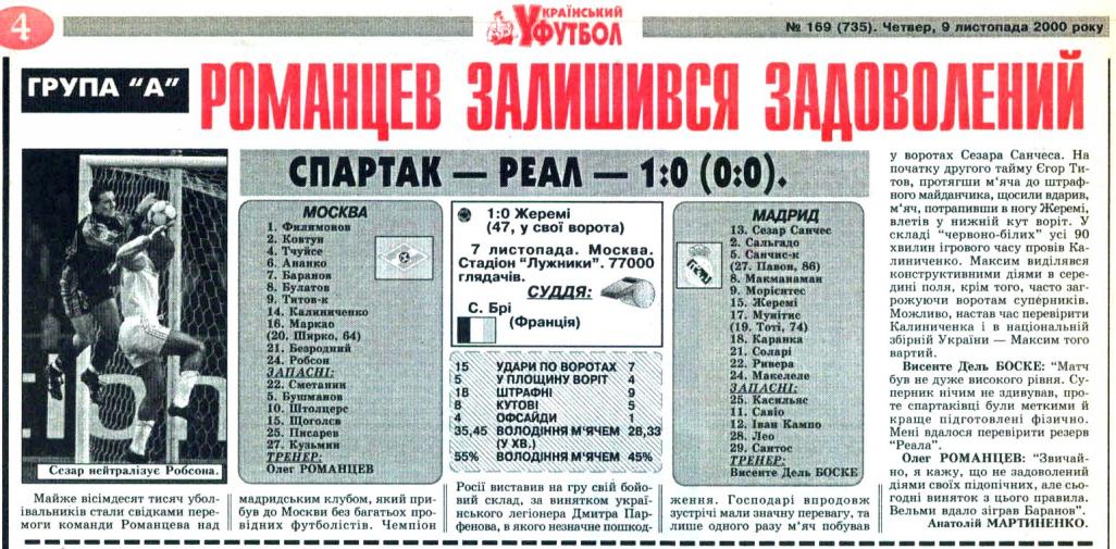 Спартак (Россия) - Реал Мадрид (Испания) 1:0. Нажмите, чтобы посмотреть истинный размер рисунка