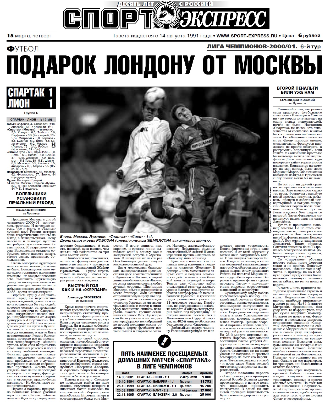 Спартак (Россия) - Лион (Франция) 1:1. Нажмите, чтобы посмотреть истинный размер рисунка