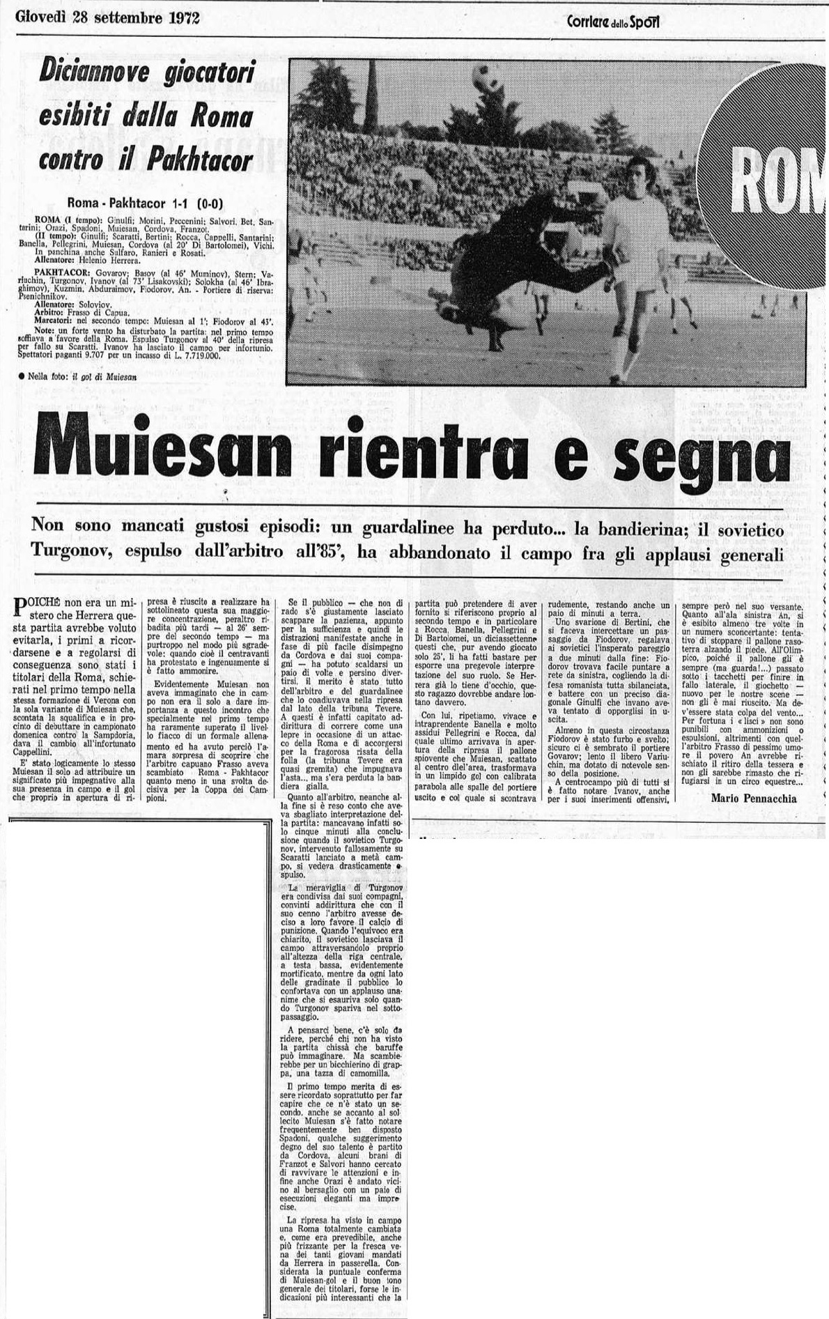 Ассочационе Спортива Рома (Рим, Италия) - Пахтакор (Ташкент) 1:1. Нажмите, чтобы посмотреть истинный размер рисунка